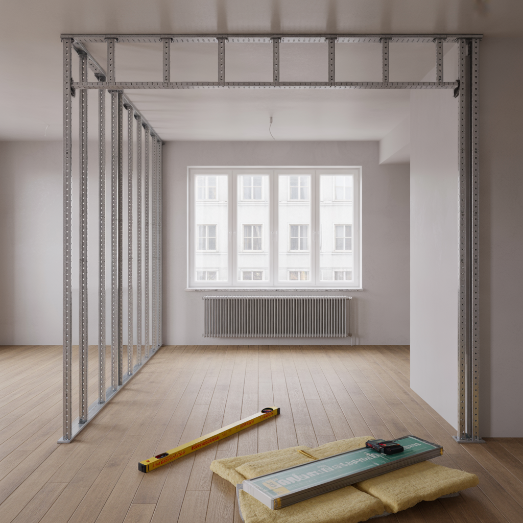 bygga innervagg med stalregel guide till matt och montering